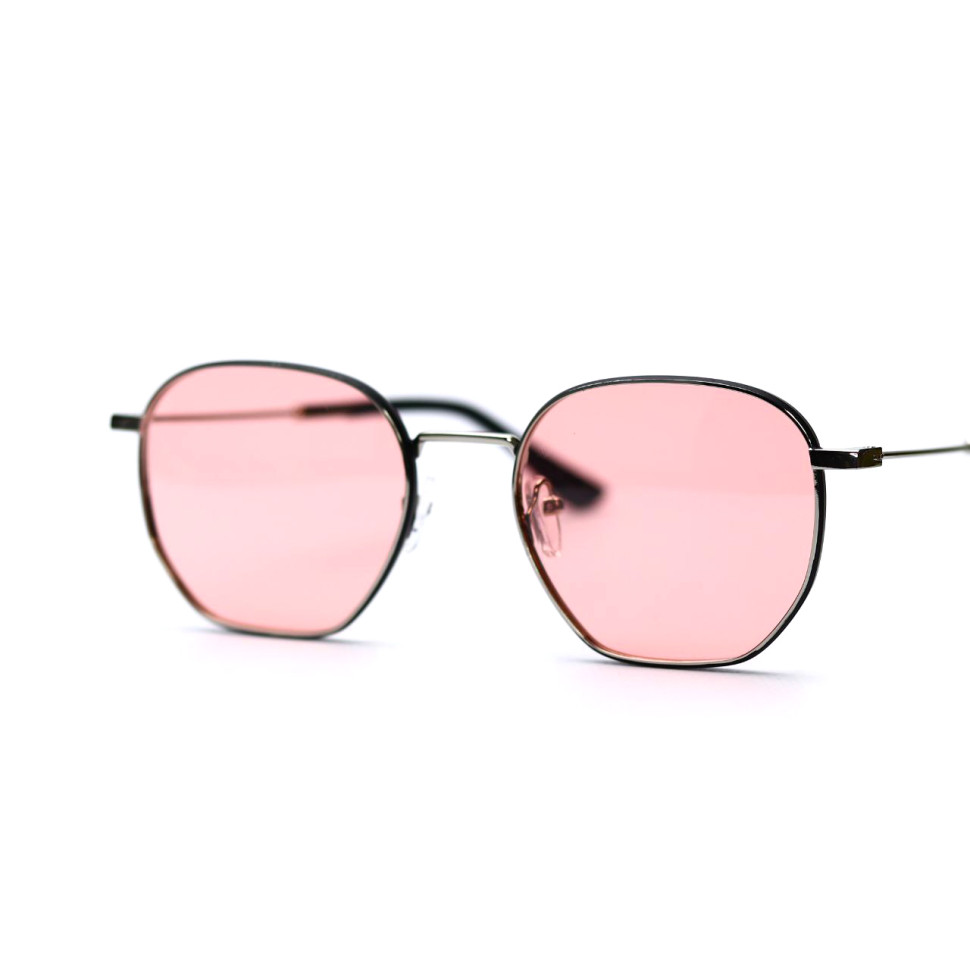 Сонцезахисні фотохромні окуляри гексагонали розові в срібній оправі
