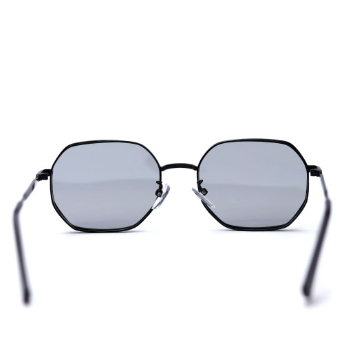 Сонцезахисні фотохромні окуляри октагонали сірі в чорній подвійній оправі